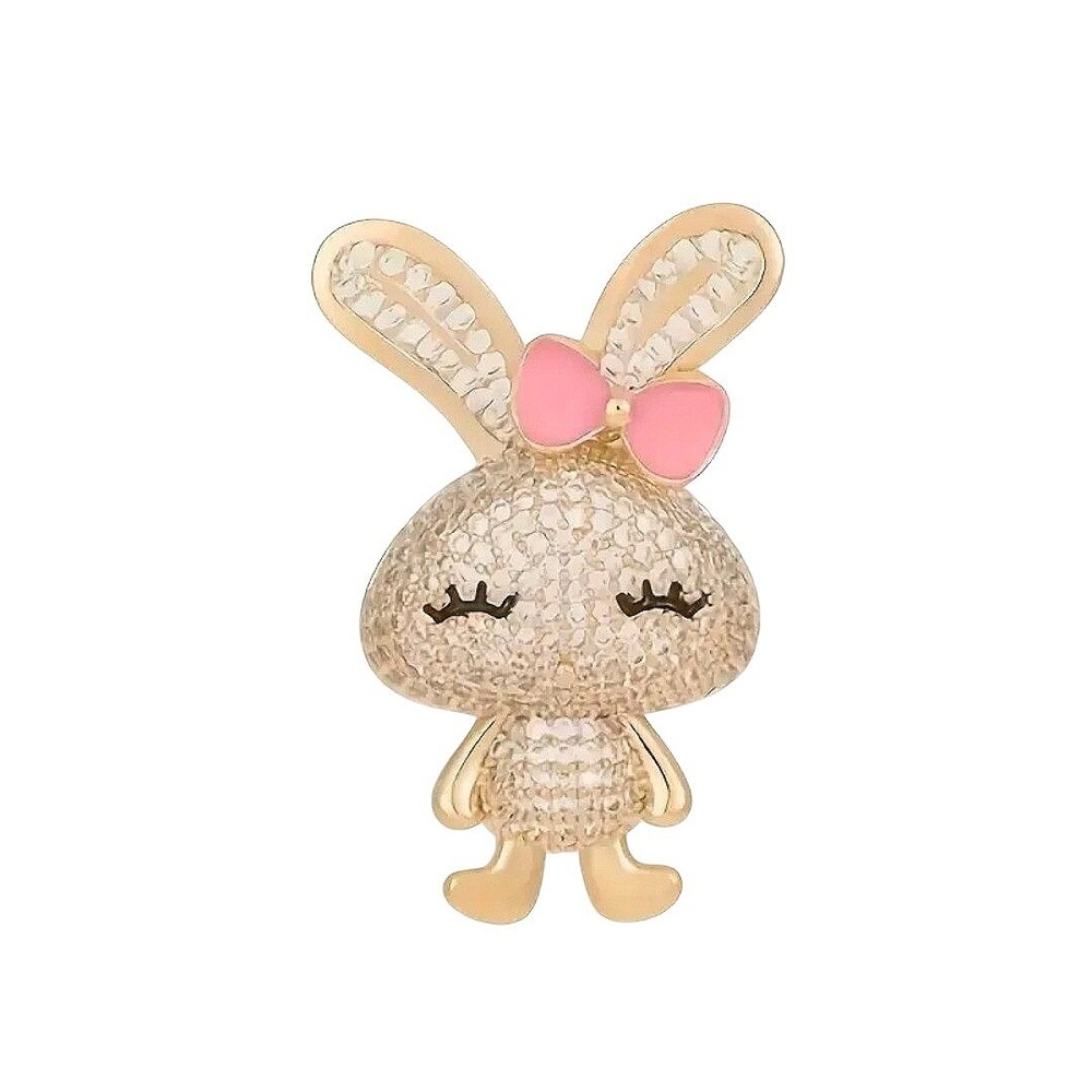 Gold Tone‎ Crystal Bunny Rabbit Brooch Pin with Pink Bow and Pavé Stones